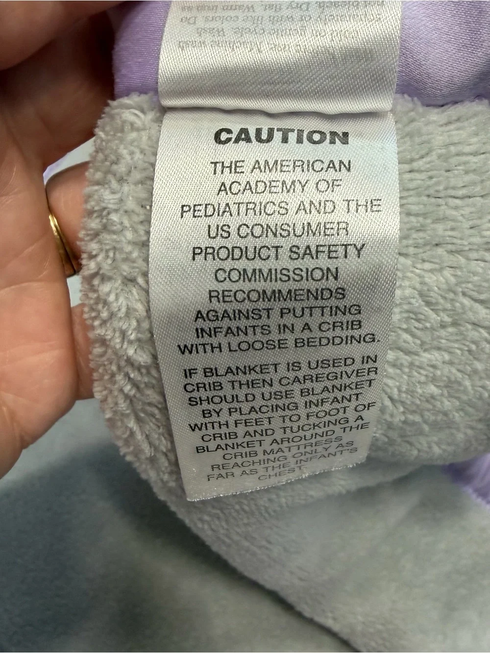 Wendy Bellissimo Gray Plush Baby Blanket with Lavender Satin Edge
